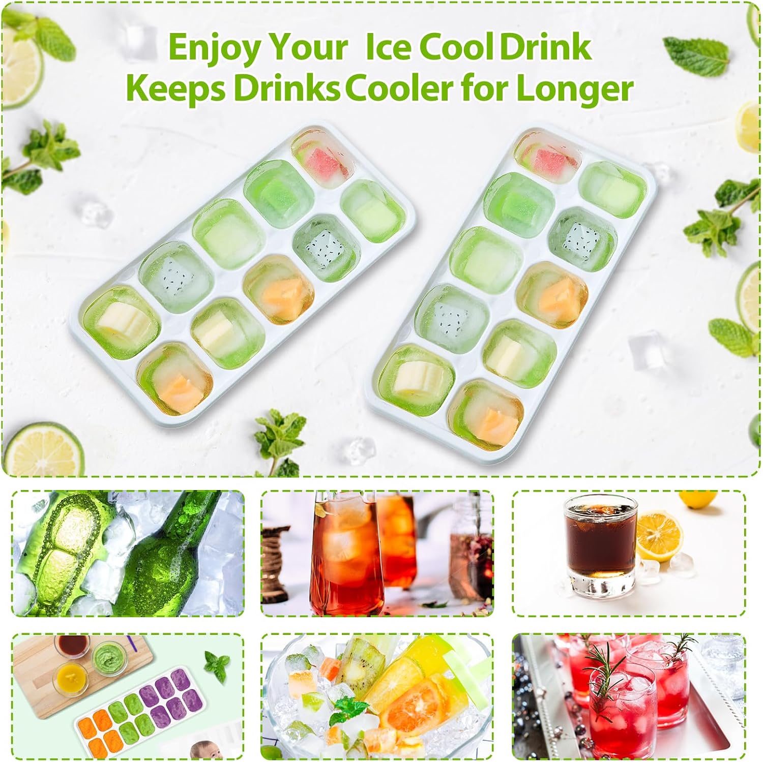 Ice Cube Tray with Lids - 4 Pack Stackable Silicone Ice Trays for Freezer, BPA & LFGB Safe, Easy Release for Kitchen, RV, Cocktail, Coffee, Soup & Food
