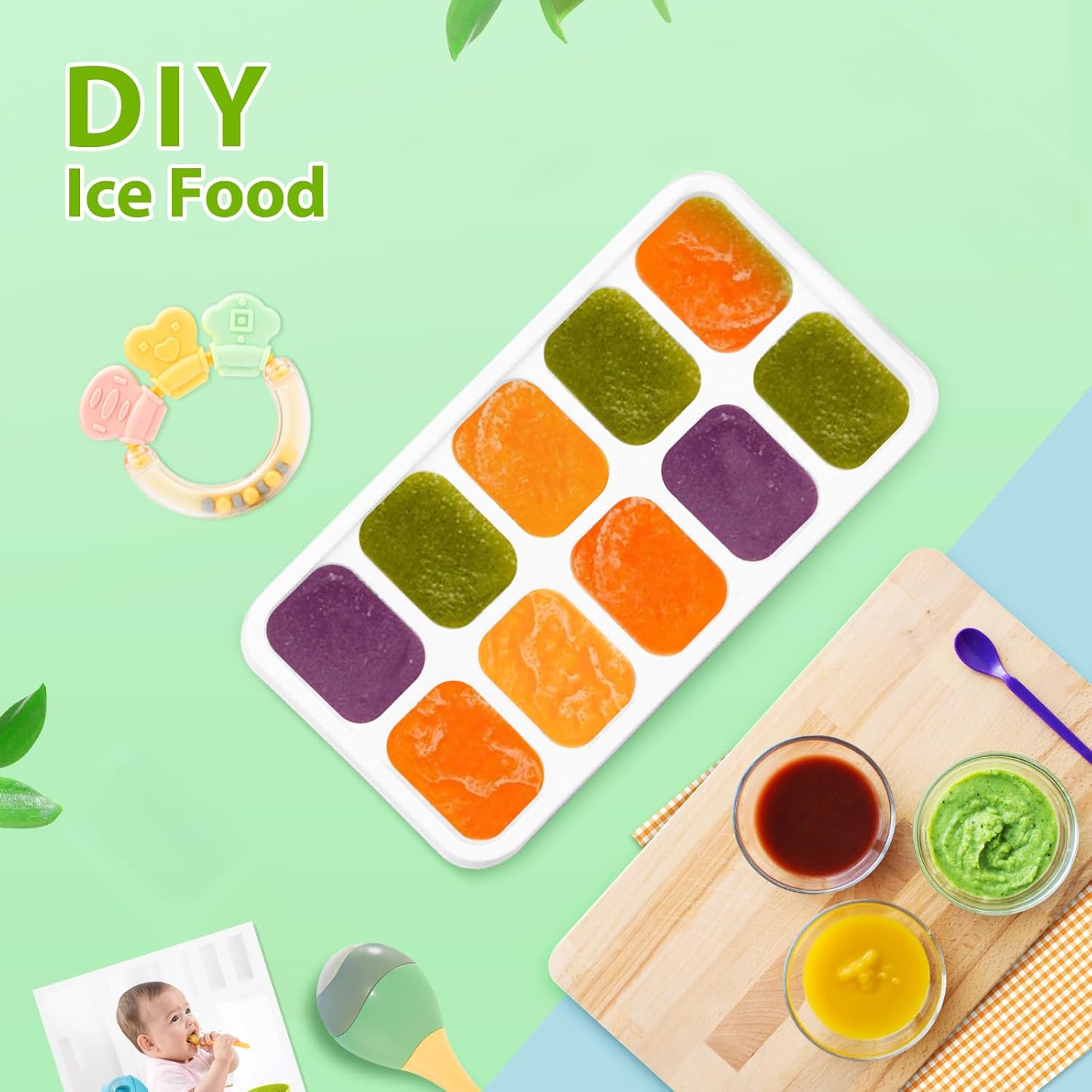 Ice Cube Tray with Lids - 4 Pack Stackable Silicone Ice Trays for Freezer, BPA & LFGB Safe, Easy Release for Kitchen, RV, Cocktail, Coffee, Soup & Food