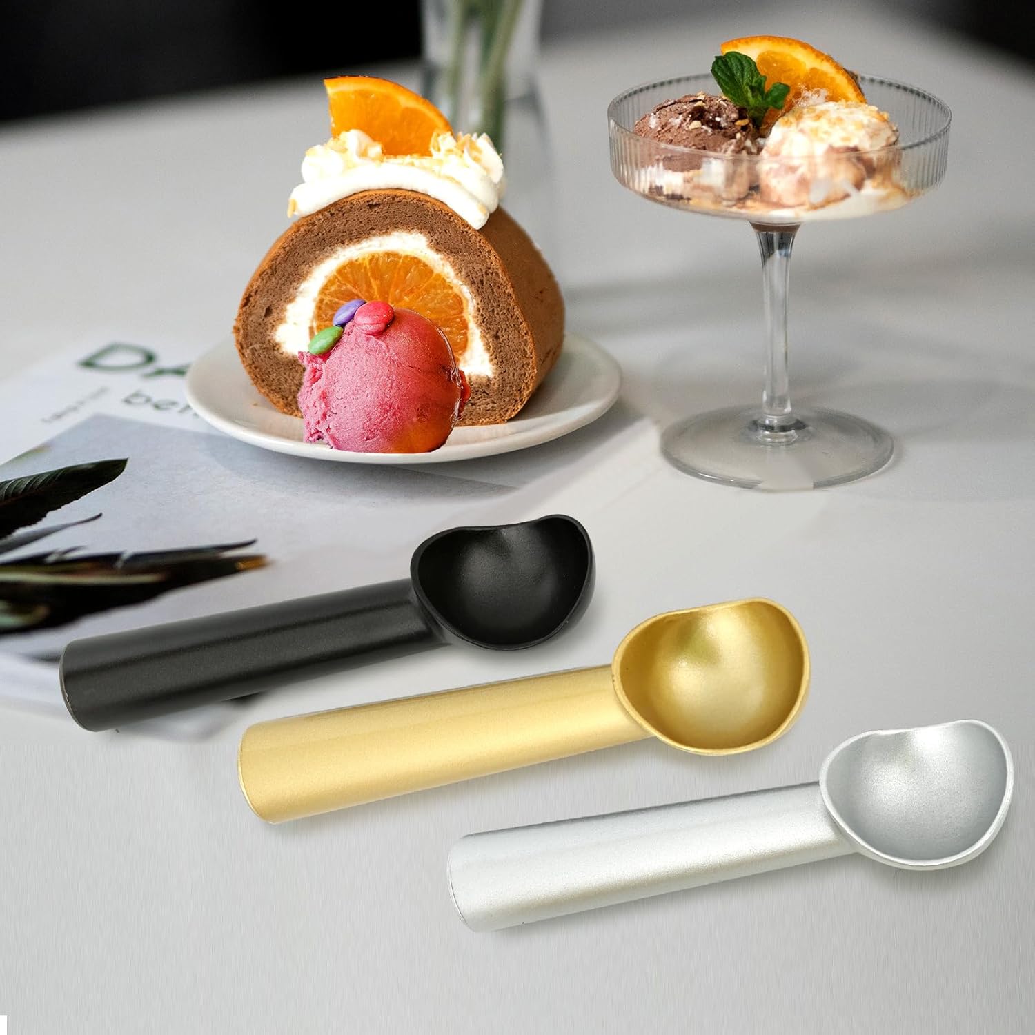 Ice Cream Scoop,7 inches Nonstick Anti-Freeze One Piece Aluminum Scooper Spoon, Heavy Duty Durable Design, Easy Clean, for Gelato, Cookie Dough, Sorbet, Almond Silver
