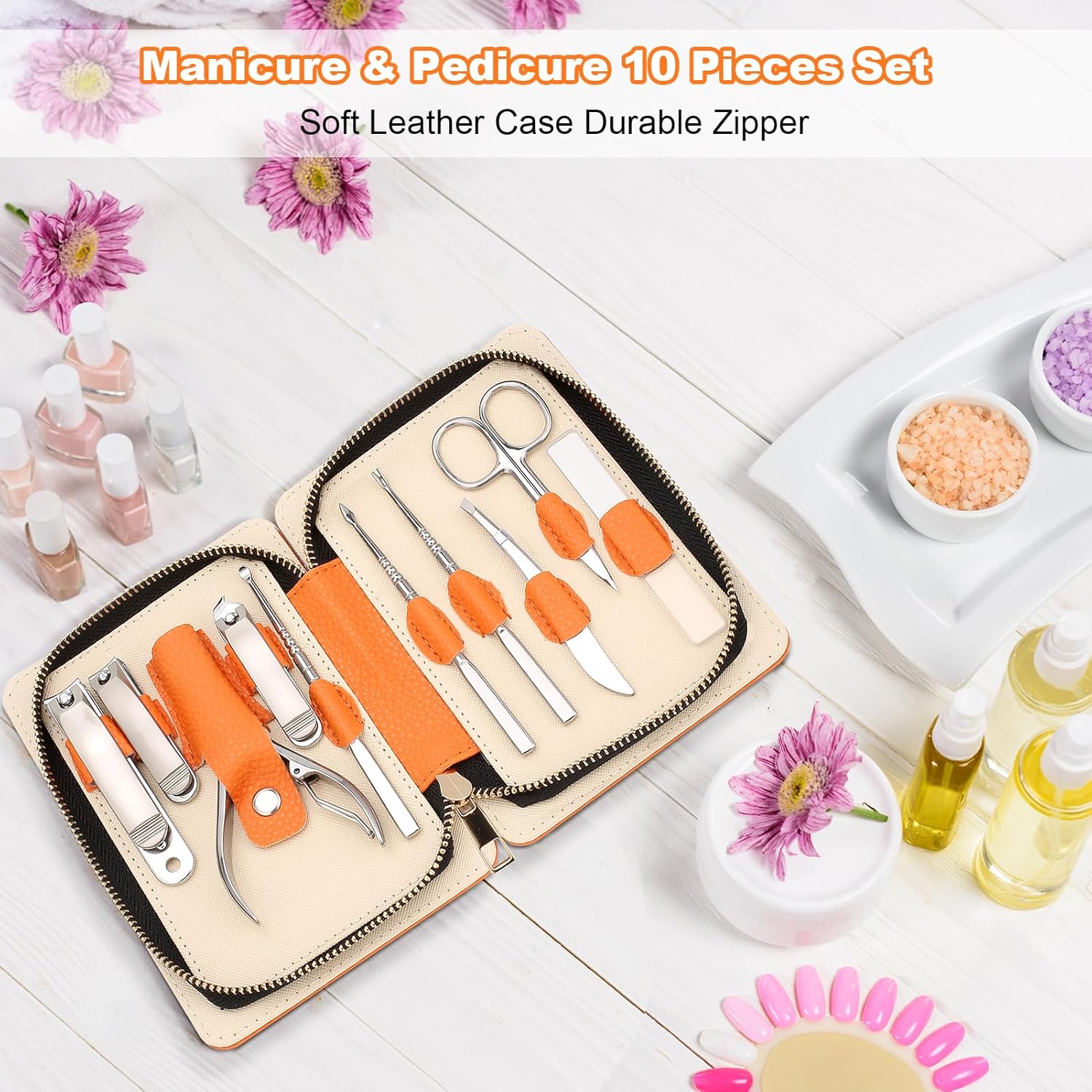 Professional Manicure Set for Adult,10-in-1 High-Grade Nail Cutter Ingrown Toenail Clippers Pedicure with Leather Travel Case.Heavy-Duty Stainless Steel Men Women Nail Care Grooming Kit.