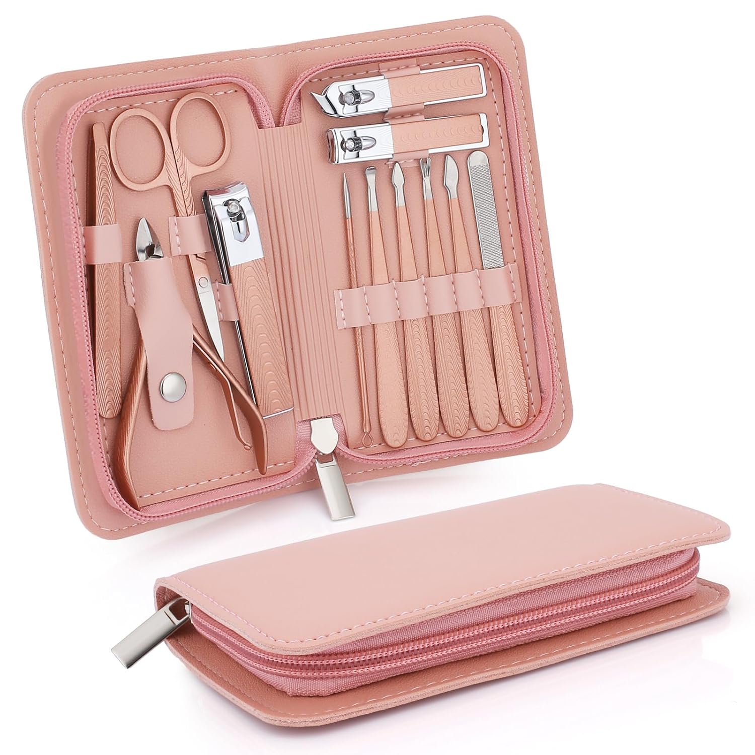 Manicure Set-Stainless Steel Nail Care Set-12 in 1 Professional Ingrown Toenail Clipper Grooming Tool-Pedicure Kit & Toe Nail Cutter-Men Gifts for Grandpa Dad Husband on Fathers Day Rose Gold