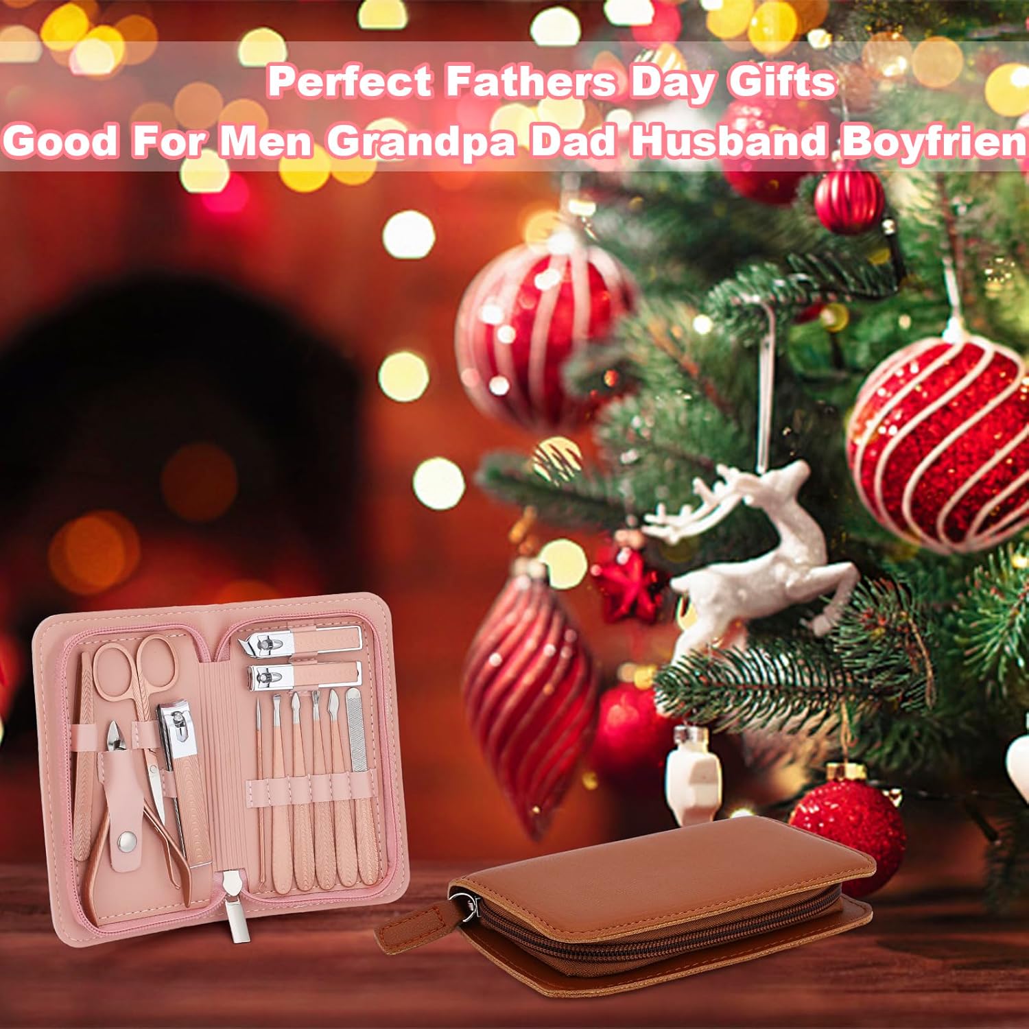 Manicure Set-Stainless Steel Nail Care Set-12 in 1 Professional Ingrown Toenail Clipper Grooming Tool-Pedicure Kit & Toe Nail Cutter-Men Gifts for Grandpa Dad Husband on Fathers Day Rose Gold