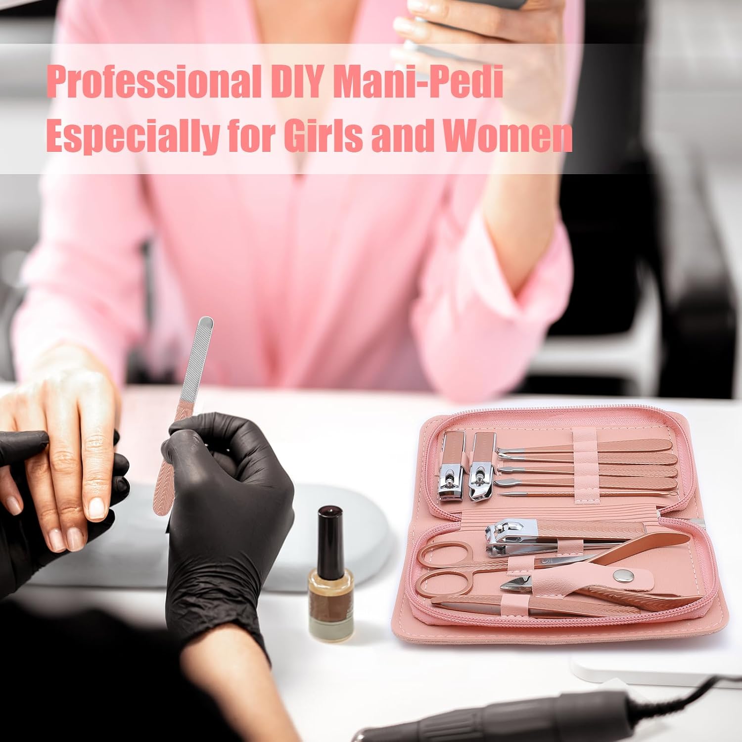 Manicure Set-Stainless Steel Nail Care Set-12 in 1 Professional Ingrown Toenail Clipper Grooming Tool-Pedicure Kit & Toe Nail Cutter-Men Gifts for Grandpa Dad Husband on Fathers Day Rose Gold