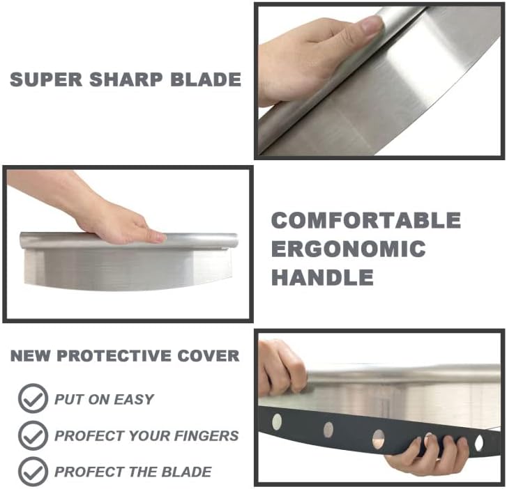 Pizza Cutter Stainless Steel Rocker Slicer - 14 Inch Sharp Knife with Blade Cover, Dishwasher Safe Premium Pizza Oven Accessories