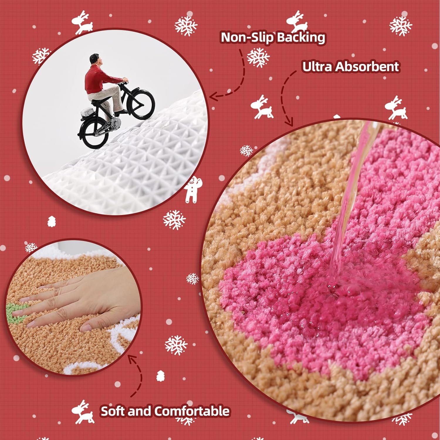 Cute Gingerbread Bath Mat for Bathroom Soft Water Absorbing Bath Rug with Non Slip Backing Fun Washable Bathroom Rug for Christmas Decor