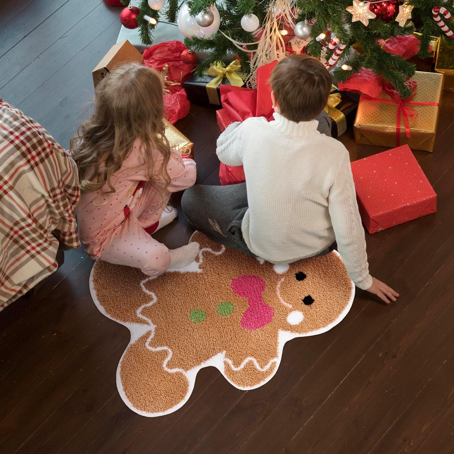 Cute Gingerbread Bath Mat for Bathroom Soft Water Absorbing Bath Rug with Non Slip Backing Fun Washable Bathroom Rug for Christmas Decor