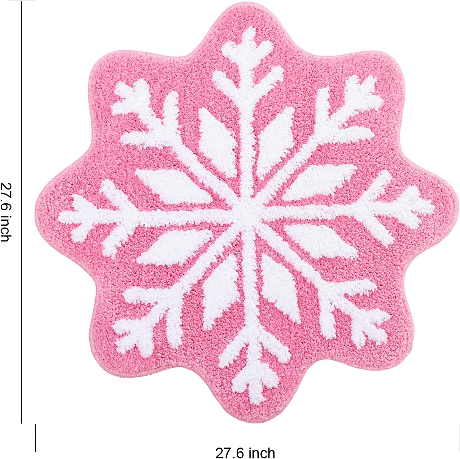 Pink Christmas Decor Snowflake Bathroom Rug, Snowflake Welcome Mat Non Slip Round Shaped Washable Bathtub Rug Bathroom Tub Kitchen Rug Decoration