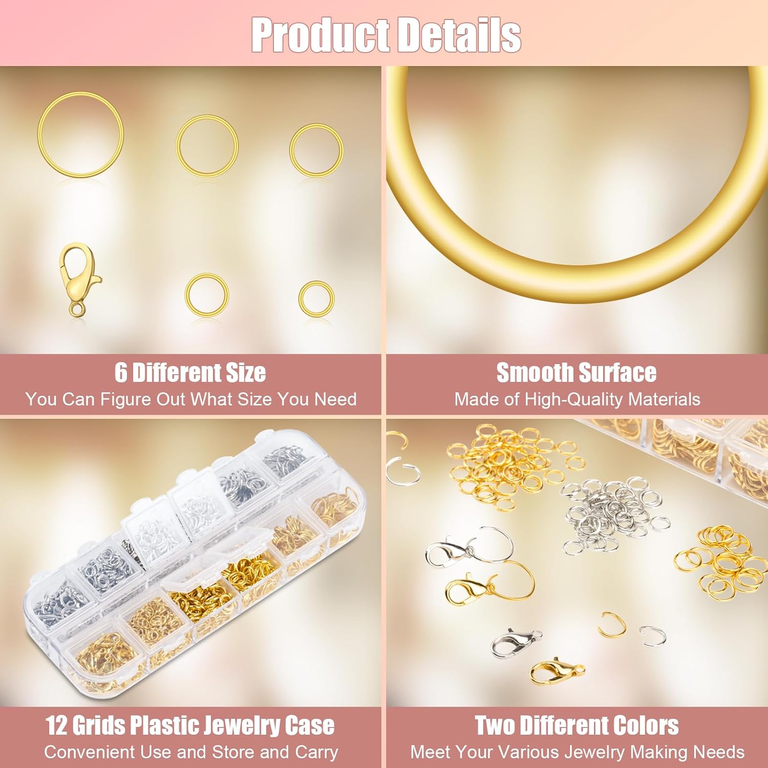 1200 Pcs Jump Rings for Jewelry Making Supplies, Necklace Repair Kit with Open/Close Tools, Pliers, Tweezers, Lobster Clasps, Jewelry Jump Rings for Crafts and Key Chains Silver and Gold