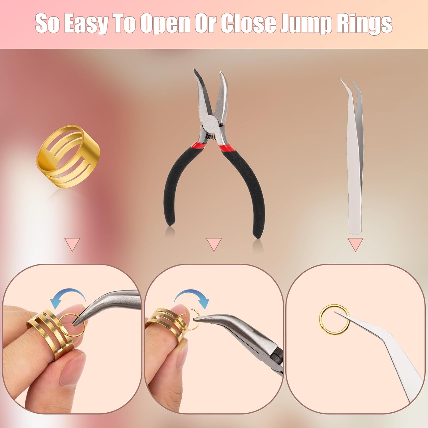 1200 Pcs Jump Rings for Jewelry Making Supplies, Necklace Repair Kit with Open/Close Tools, Pliers, Tweezers, Lobster Clasps, Jewelry Jump Rings for Crafts and Key Chains Silver and Gold