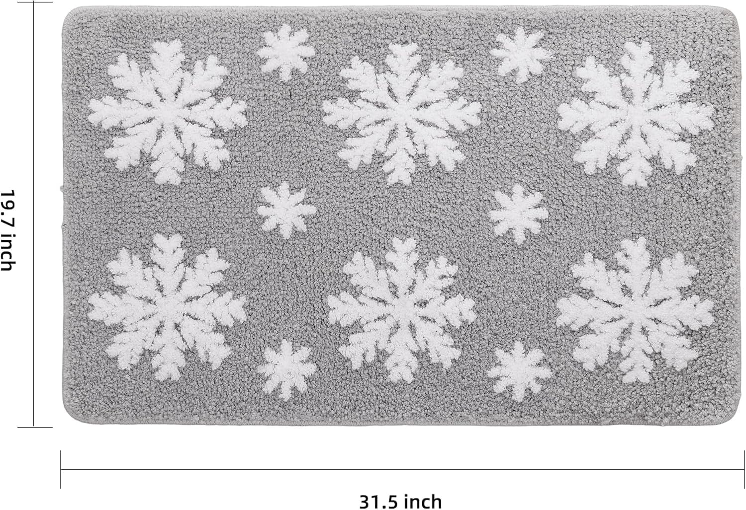 Christmas Grey Snowflake Bath Mat for Bathroom - Cute Absorbent Washable Bathroom Rugs with Non Slip Backing - Fun Snowflake Bathroom Mat for Christmas Decorations