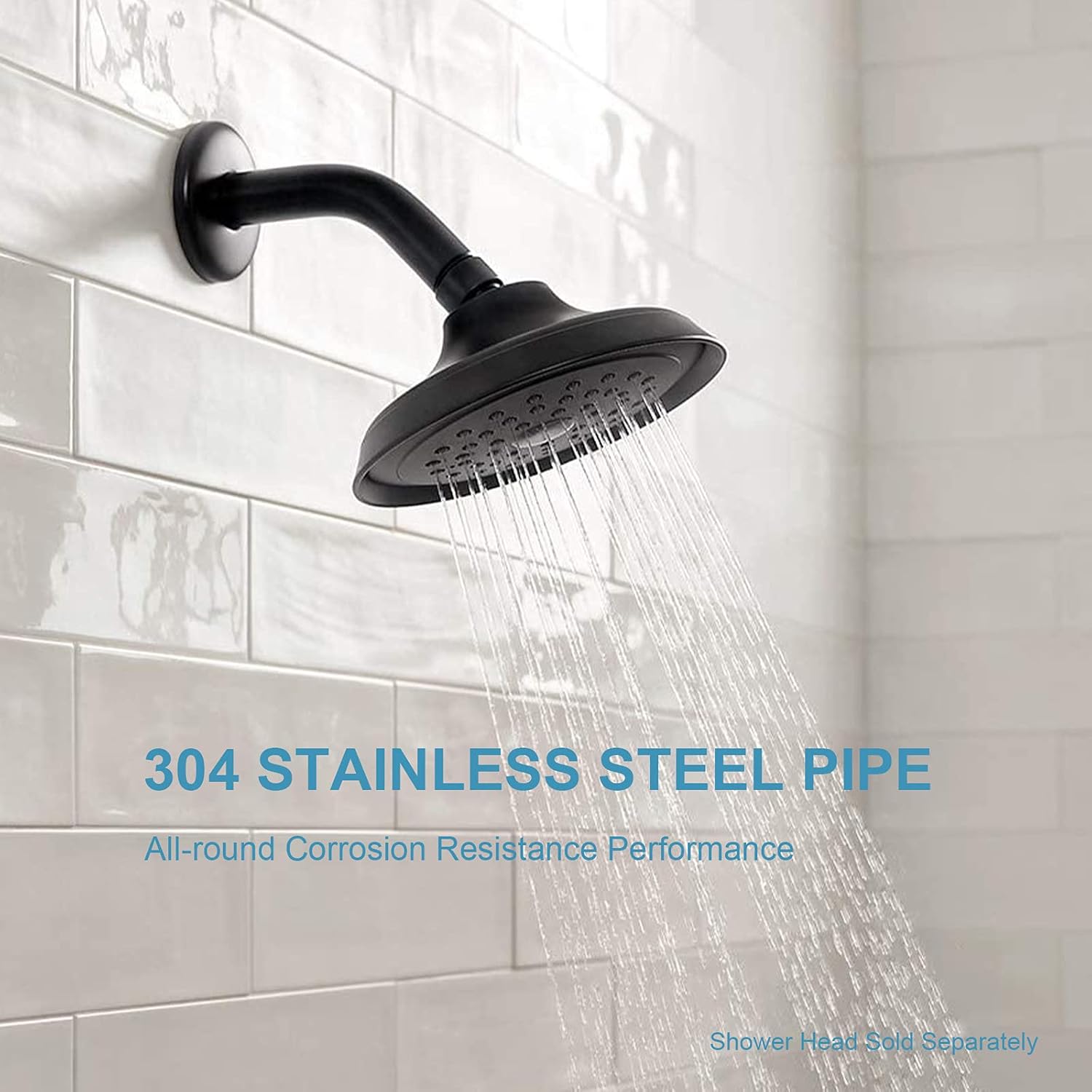 Shower Arm with Flange, 6 in Wall Mount Replacement Angle Shower Head Arm Wall-Mounted For Fixed Shower Head & Handheld Showerhead, Matte Black