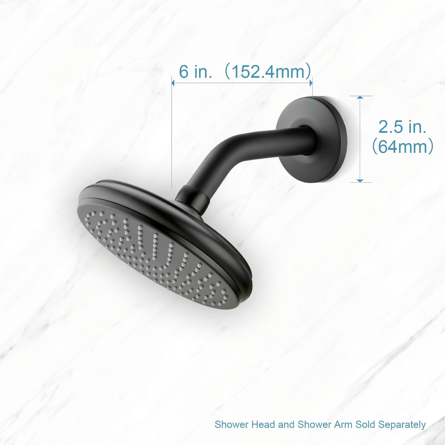 Shower Arm with Flange, 6 in Wall Mount Replacement Angle Shower Head Arm Wall-Mounted For Fixed Shower Head & Handheld Showerhead, Matte Black