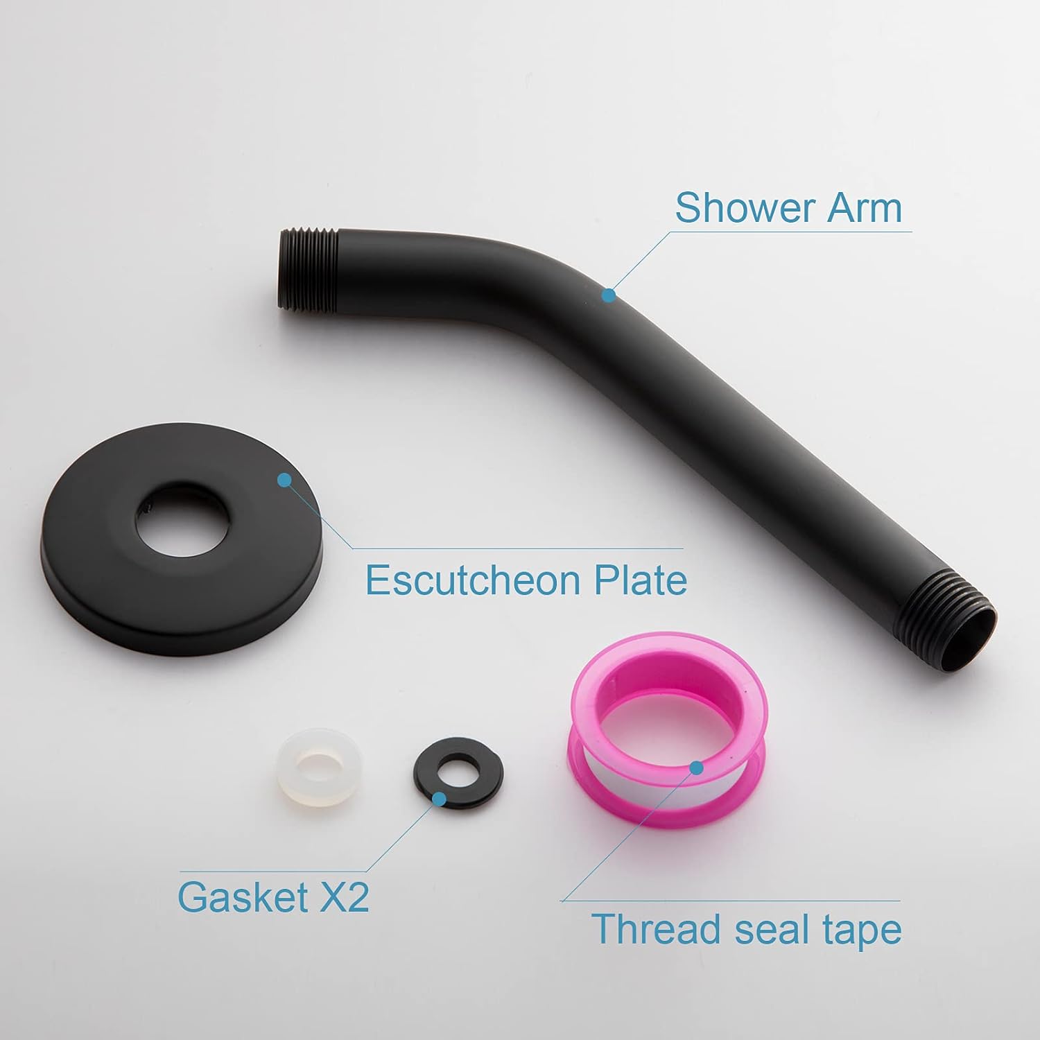 Shower Arm with Flange, 6 in Wall Mount Replacement Angle Shower Head Arm Wall-Mounted For Fixed Shower Head & Handheld Showerhead, Matte Black
