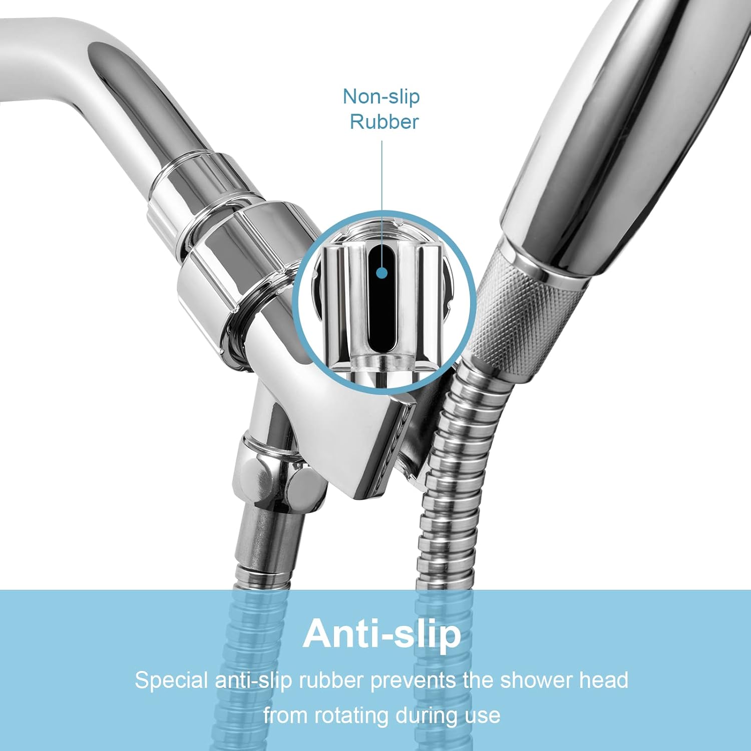 Shower Head Holder for Handheld Shower Head, Adjustable Shower Arm Mount for Connecting Shower Arm and Shower Hose, 1/2 Inch IPS Female Inlet and Male Outlet, Chrome Finish