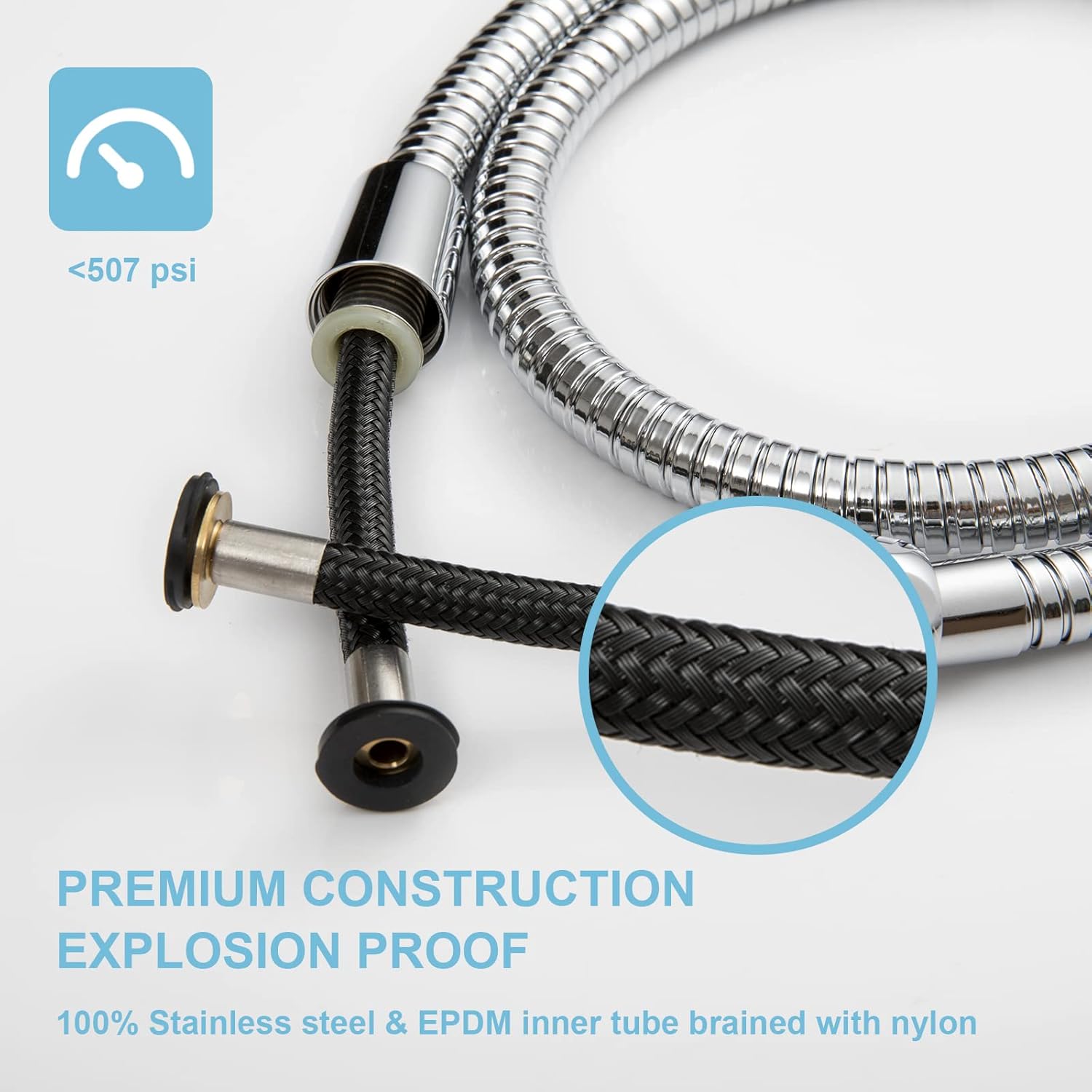 Shower Hose, 48 Inch Bidet Hose High Pressure Explosion Proof Toilet Hose for Bidet Sprayer Stainless Steel Electroplating Handheld Shower Hose Flex Hoses with Woven Inner Tube, Chrome