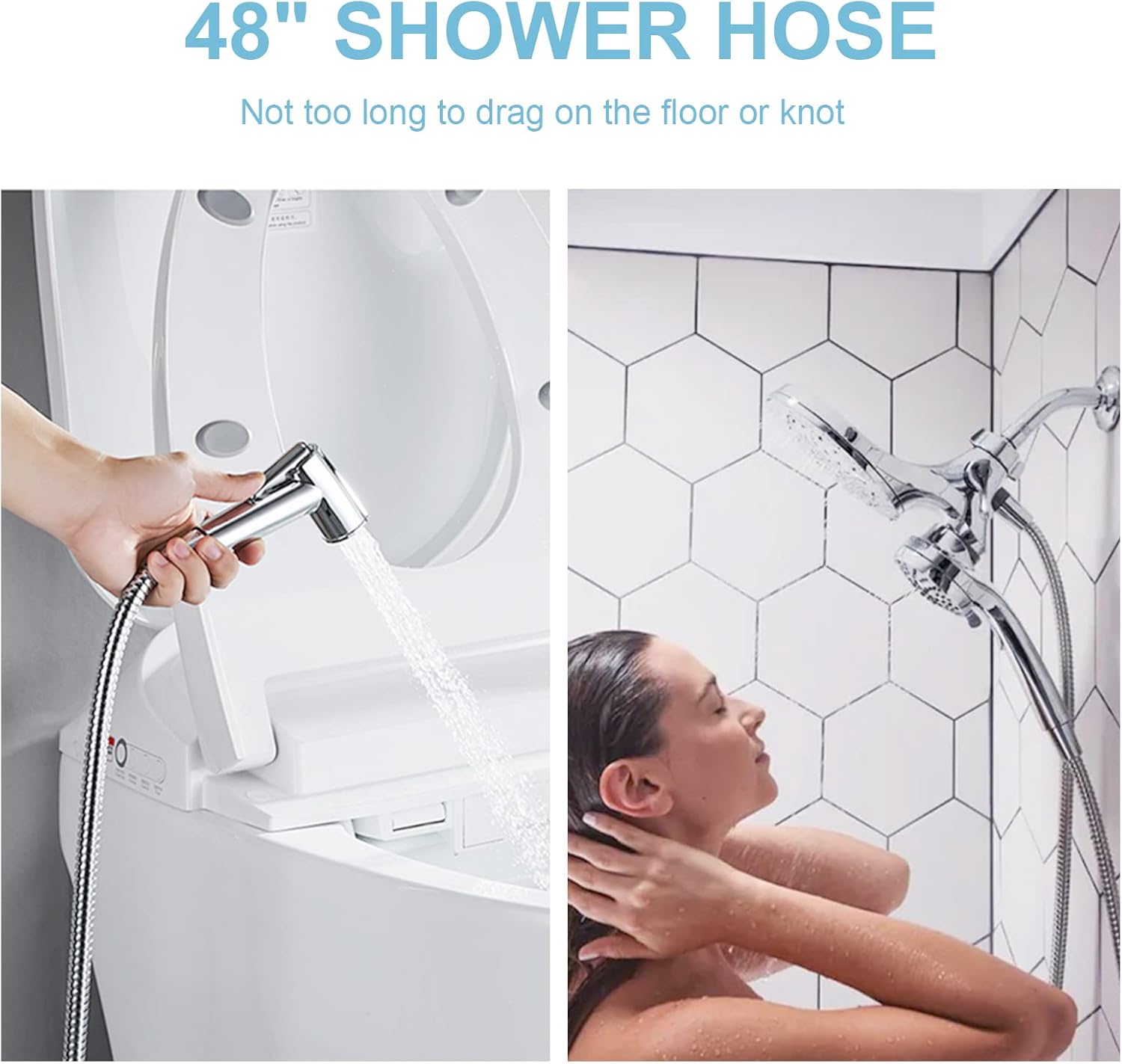 Shower Hose, 48 Inch Bidet Hose High Pressure Explosion Proof Toilet Hose for Bidet Sprayer Stainless Steel Electroplating Handheld Shower Hose Flex Hoses with Woven Inner Tube, Chrome