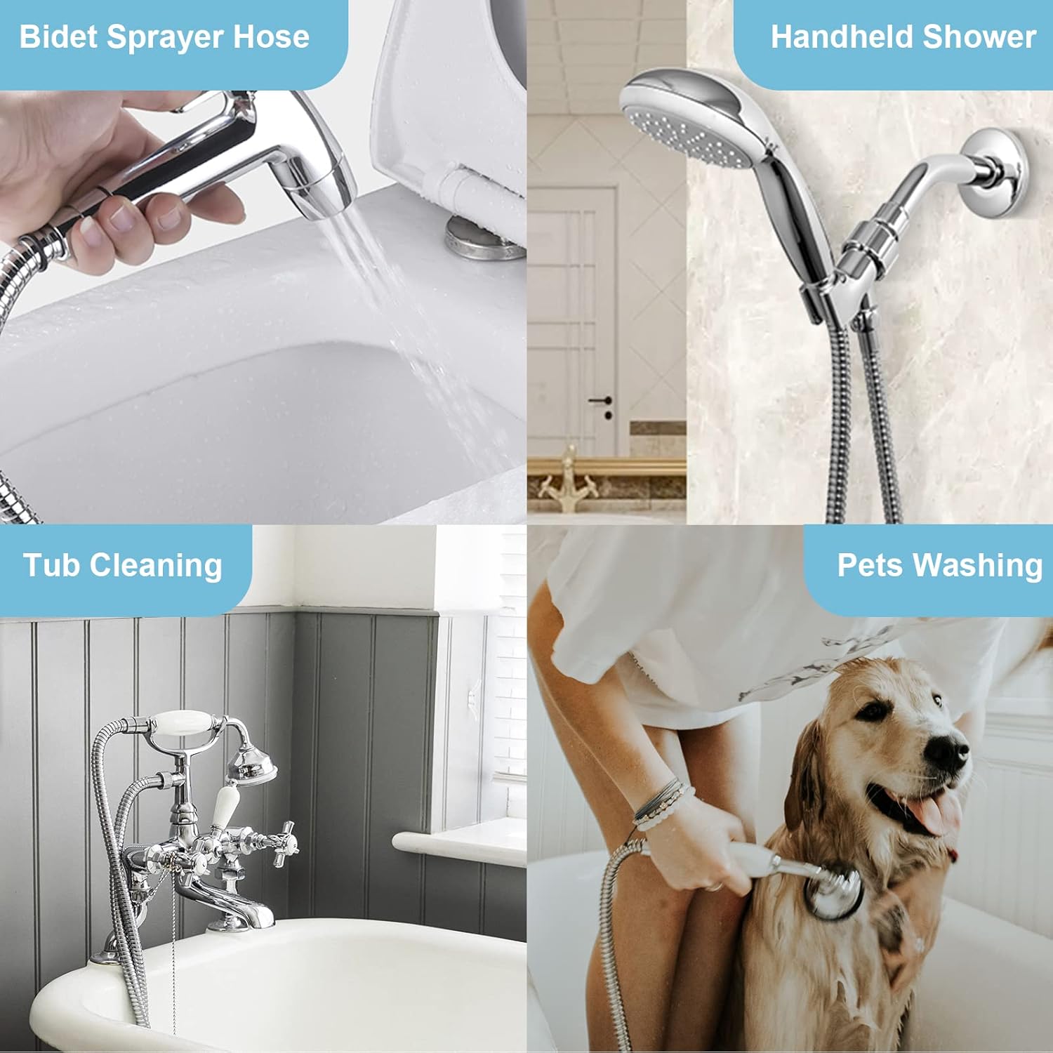 Shower Hose, 48 Inch Bidet Hose High Pressure Explosion Proof Toilet Hose for Bidet Sprayer Stainless Steel Electroplating Handheld Shower Hose Flex Hoses with Woven Inner Tube, Chrome