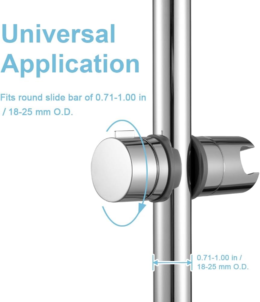 Shower Head Holder for Slide Bar Adjustable 0.71-1.00 in 18-25 mm O.D, Adjustable Holder for Slide Bar Slider Clamp Bathroom Replacement, 360 Degree Rotation Sprayer Holder, Chrome Plated