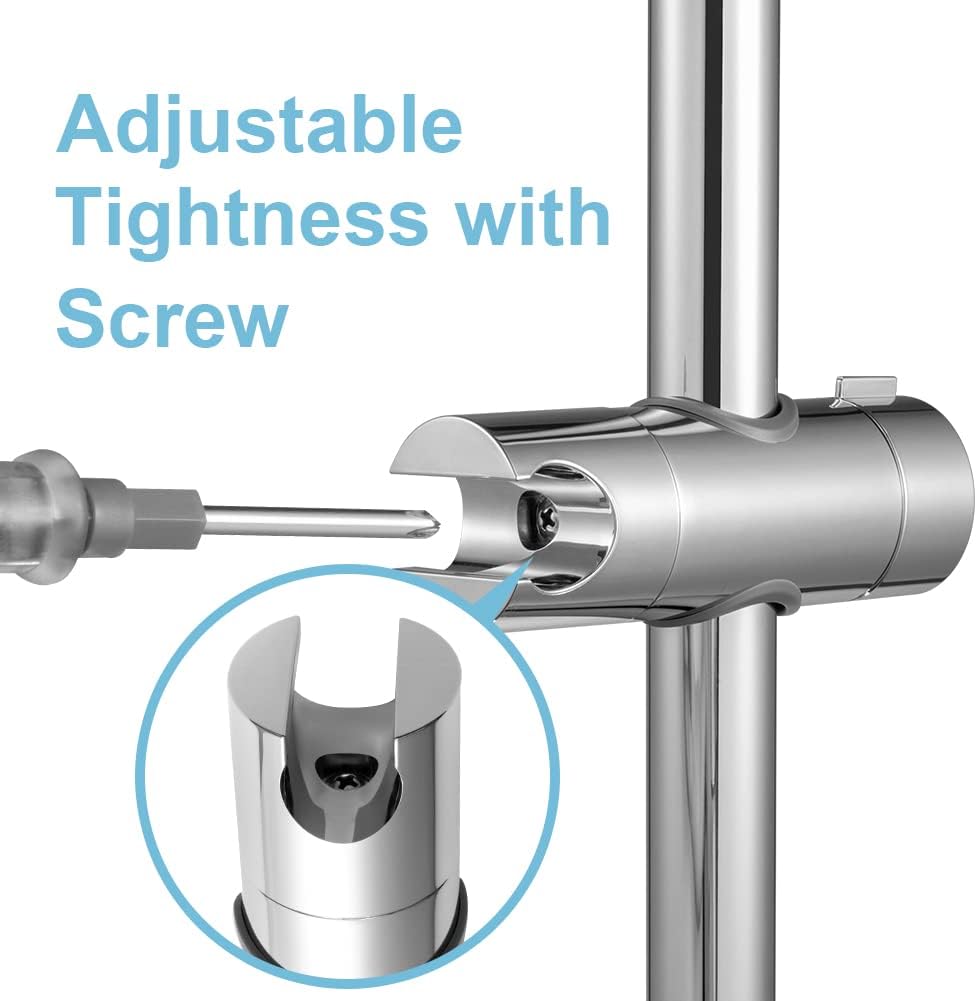 Shower Head Holder for Slide Bar Adjustable 0.71-1.00 in 18-25 mm O.D, Adjustable Holder for Slide Bar Slider Clamp Bathroom Replacement, 360 Degree Rotation Sprayer Holder, Chrome Plated