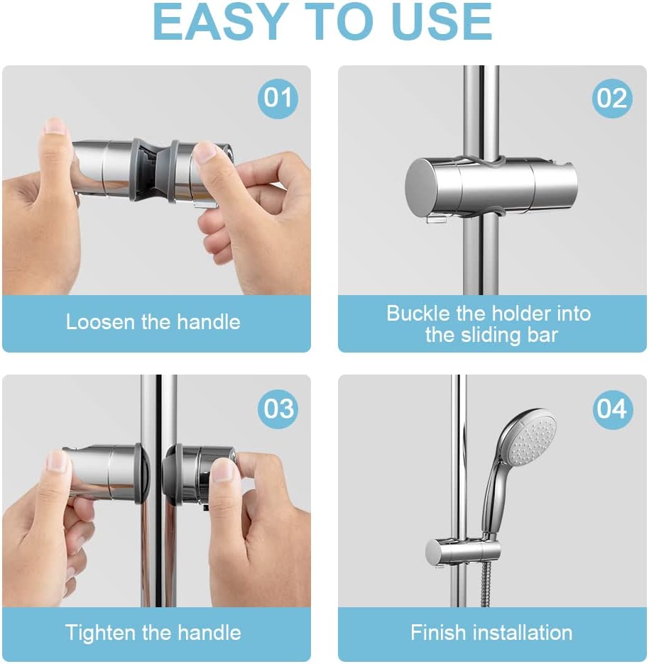 Shower Head Holder for Slide Bar Adjustable 0.71-1.00 in 18-25 mm O.D, Adjustable Holder for Slide Bar Slider Clamp Bathroom Replacement, 360 Degree Rotation Sprayer Holder, Chrome Plated