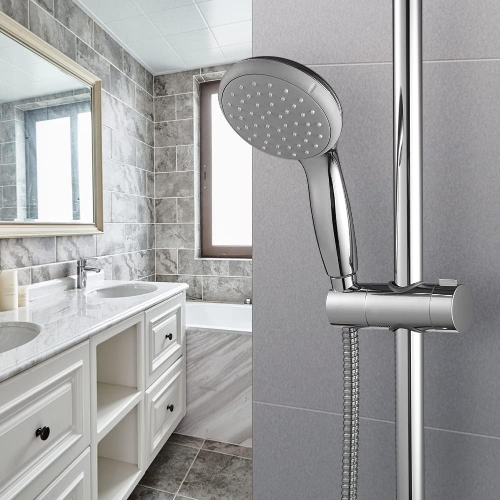 Shower Head Holder for Slide Bar Adjustable 0.71-1.00 in 18-25 mm O.D, Adjustable Holder for Slide Bar Slider Clamp Bathroom Replacement, 360 Degree Rotation Sprayer Holder, Chrome Plated