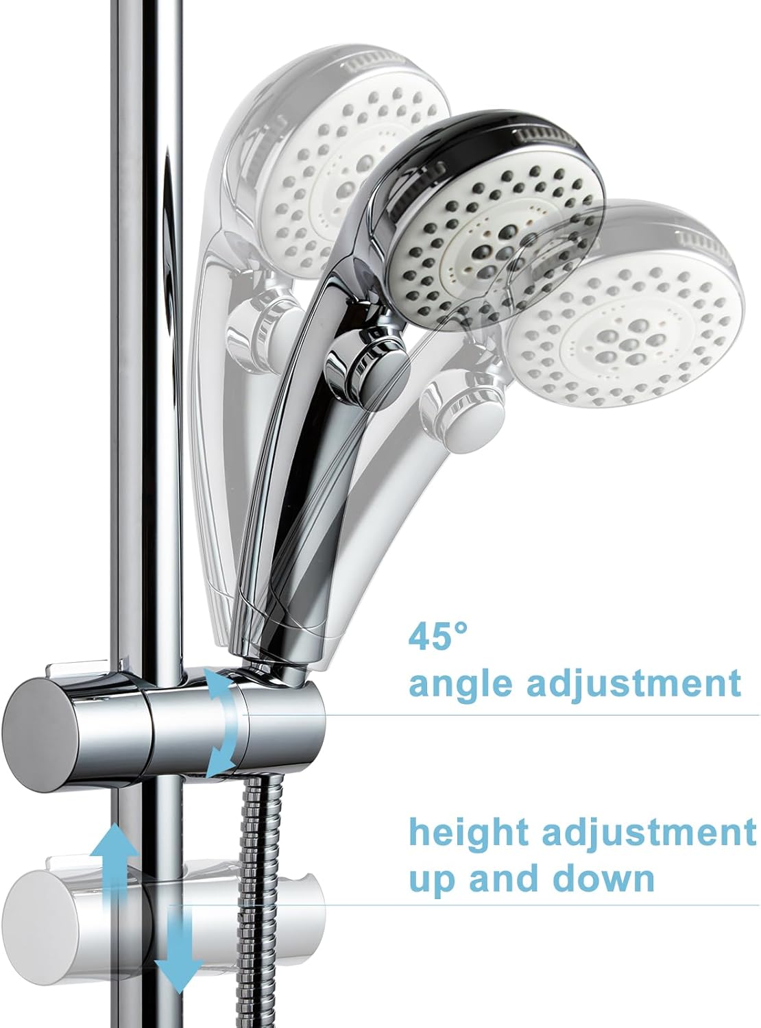Shower Head Holder, Adjustable 0.75-1.00 in 19-25 mm Diameter Hand Shower Holder Bracket for Slide Bar, Detachable Slider Clamp Bathroom Replacement, 360 Degree Rotation Sprayer Holder, Chrome