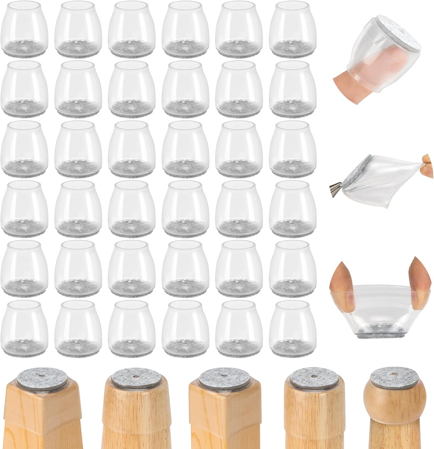 36Pcs Round Chair Leg Floor Protectors, Silicone Chair Feet Caps to Protect Tile Floors, Felt Pads Furniture Leg Caps Covers from Scratches and Noise Clear, Small Fit: 0.9"-1.29"