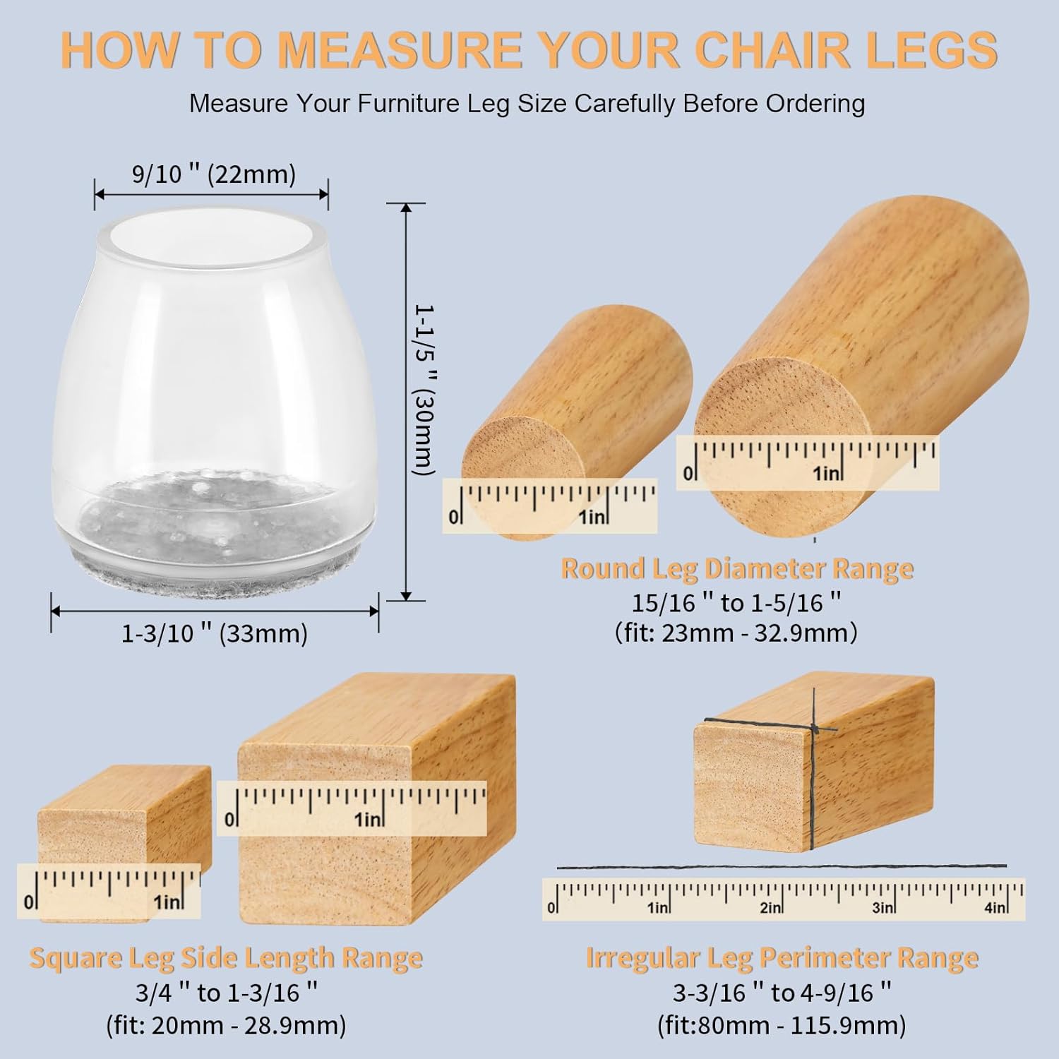 36Pcs Round Chair Leg Floor Protectors, Silicone Chair Feet Caps to Protect Tile Floors, Felt Pads Furniture Leg Caps Covers from Scratches and Noise Clear, Small Fit: 0.9"-1.29"