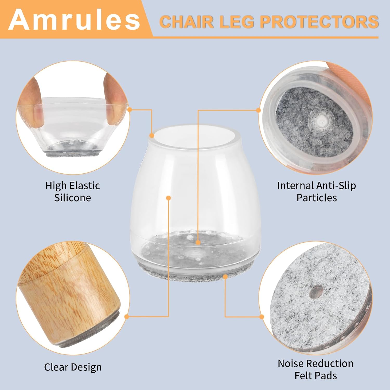 36Pcs Round Chair Leg Floor Protectors, Silicone Chair Feet Caps to Protect Tile Floors, Felt Pads Furniture Leg Caps Covers from Scratches and Noise Clear, Small Fit: 0.9"-1.29"