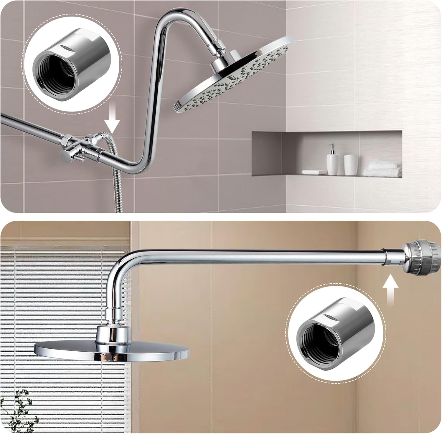 Shower Pipe Fitting, Brass Converter Adapter, G1/2 x G1/2 in Female Thread Shower Coupling for Shower Arm Home Bathroom Plumbing, Chrome