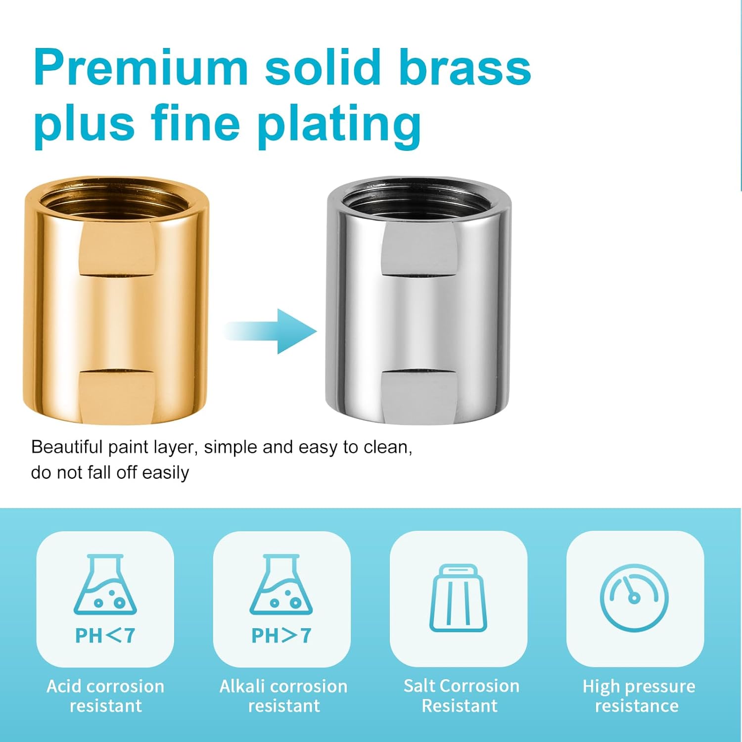 Shower Pipe Fitting, Brass Converter Adapter, G1/2 x G1/2 in Female Thread Shower Coupling for Shower Arm Home Bathroom Plumbing, Chrome