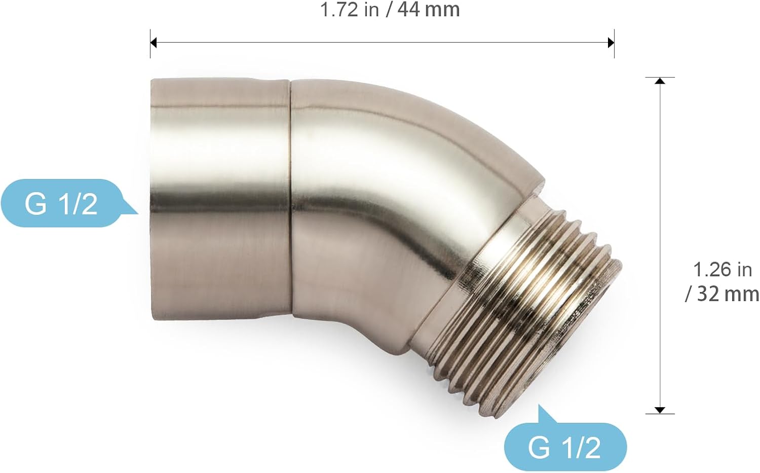 Shower Head Elbow Adapter, Brushed Nickel All Metal Handheld Shower Head Elbow Adapter Shower Arm Angle Adapter 135 Degrees