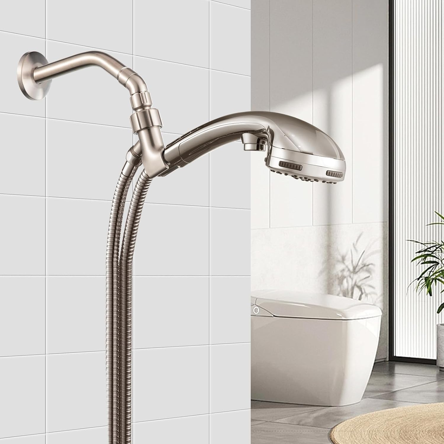 Shower Head Elbow Adapter, Brushed Nickel All Metal Handheld Shower Head Elbow Adapter Shower Arm Angle Adapter 135 Degrees