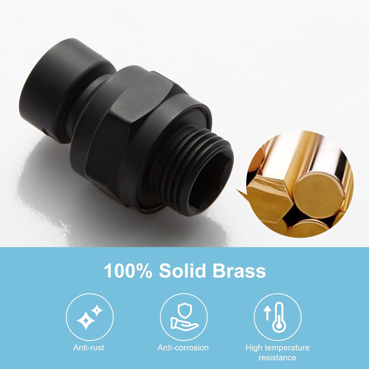 Shower Head Swivel Ball Adapter, All Metal Adjustable Shower Arm Extension Connector Universal Showering Component Solid Brass, Matte Black
