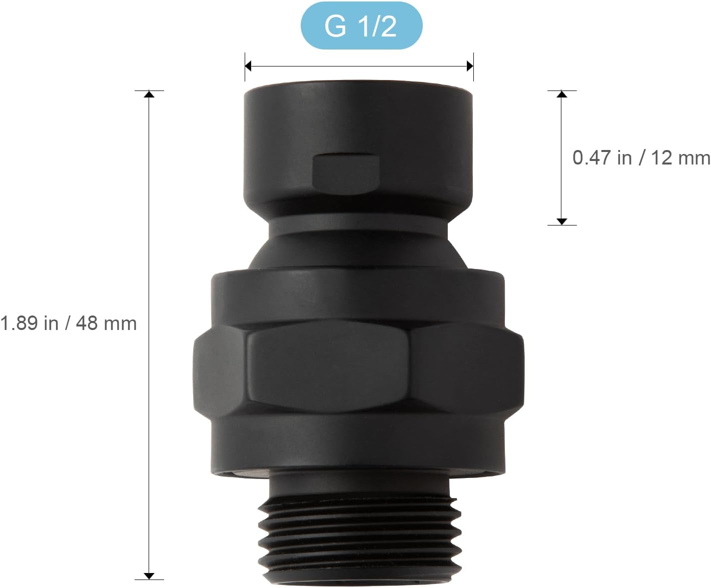 Shower Head Swivel Ball Adapter, All Metal Adjustable Shower Arm Extension Connector Universal Showering Component Solid Brass, Matte Black