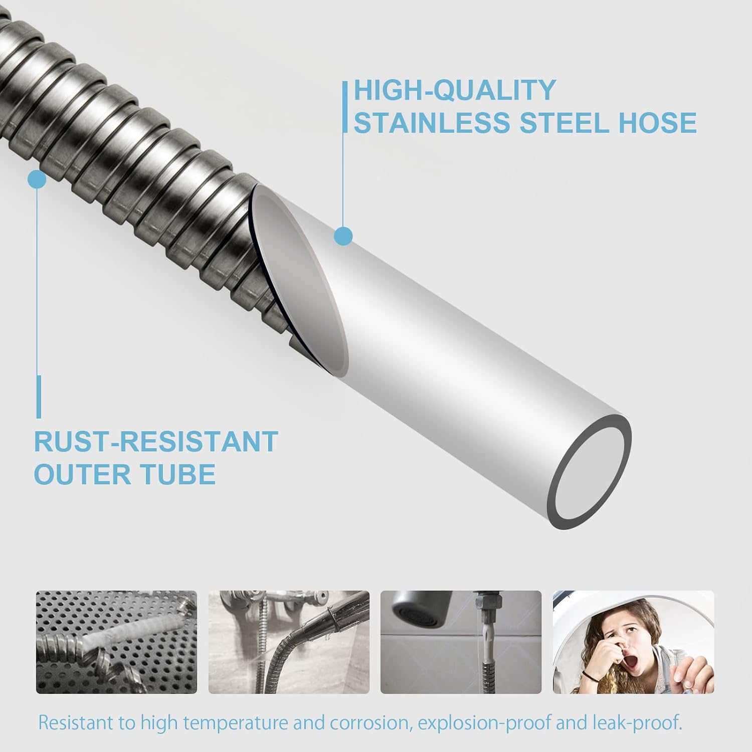Shower Hose, 120 in Kink Free Stainless Steel Extra Long Shower Hose Replacement, Flexible Handheld Shower Head Hose Extension for Pet Bathing Cleaning, Nickel Gray