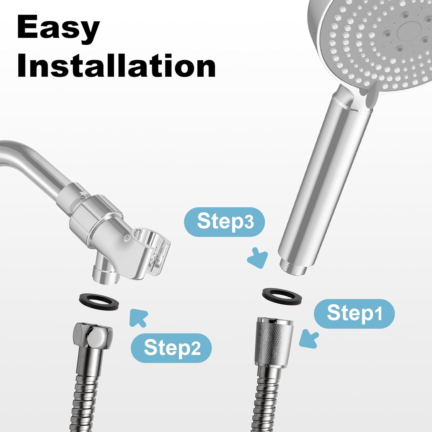 Shower Hose, 120 in Kink Free Stainless Steel Extra Long Shower Hose Replacement, Flexible Handheld Shower Head Hose Extension for Pet Bathing Cleaning, Nickel Gray