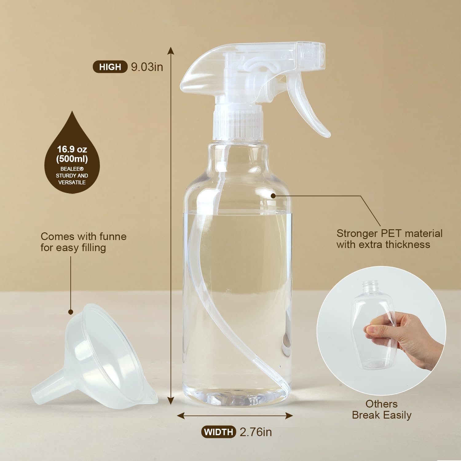Plastic Spray Bottles, 2-Pack, 16.9 Oz, Mist & Stream, Heavy Duty Spraying, Empty Water Spray Bottle for Cleaning Solutions, Essential Oils, Hair, Plants, BBQ, Cat Dog Behavior Correction Clear