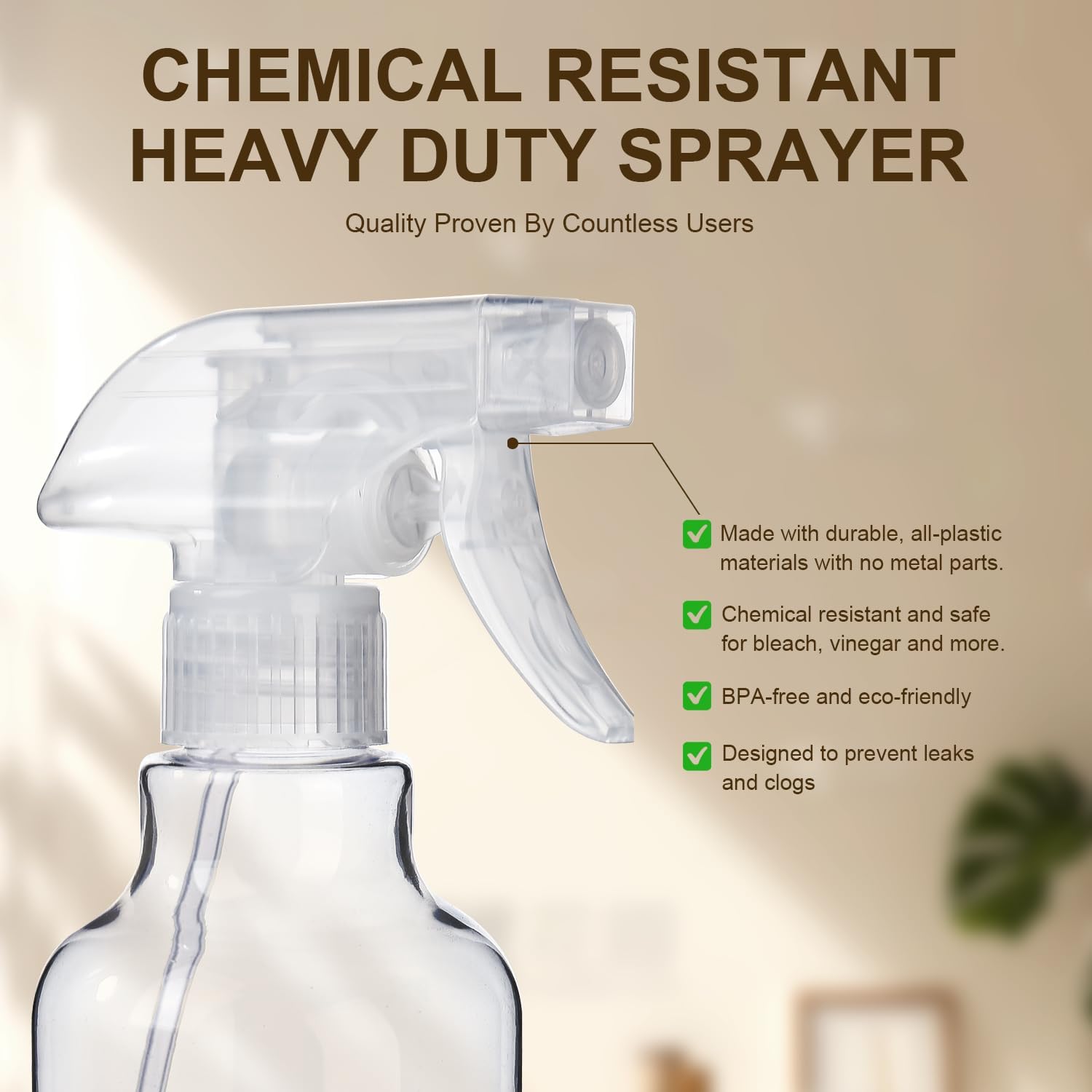 Plastic Spray Bottles, 2-Pack, 16.9 Oz, Mist & Stream, Heavy Duty Spraying, Empty Water Spray Bottle for Cleaning Solutions, Essential Oils, Hair, Plants, BBQ, Cat Dog Behavior Correction Clear