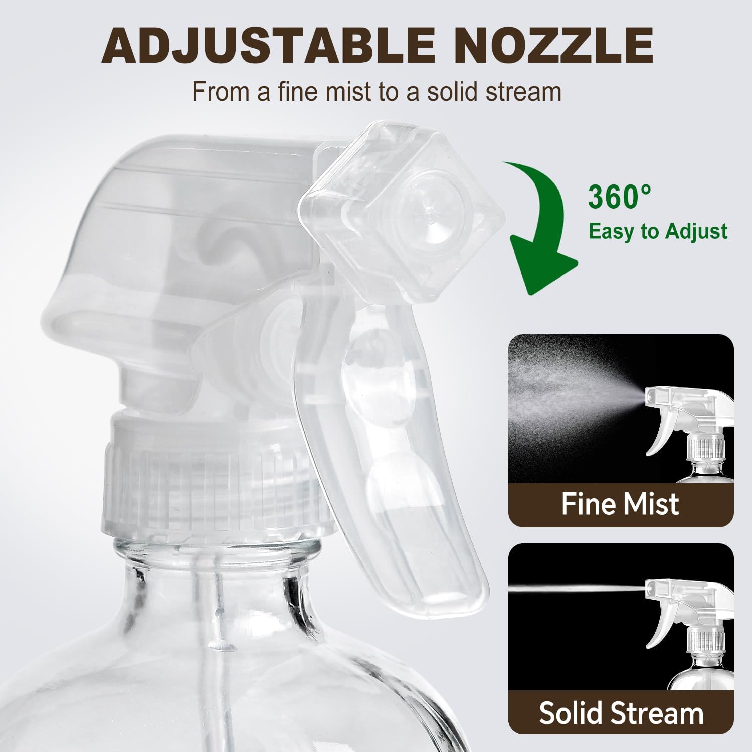 Glass Spray Bottles with Silicone Sleeves 2 Pack, 16 oz , Mist and Stream Empty Refillable Containers, Water Sprayer Misting Bottle for Cleaning Solutions, Planting, Hair Spraying, Green & Grey