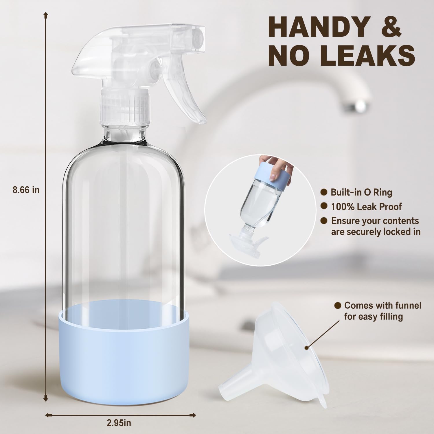 Glass Spray Bottles with Silicone Sleeves 2 Pack, 16 oz , Mist and Stream Empty Refillable Containers, Water Sprayer Misting Bottle for Cleaning Solutions, Planting, Hair Spraying, Green & Grey