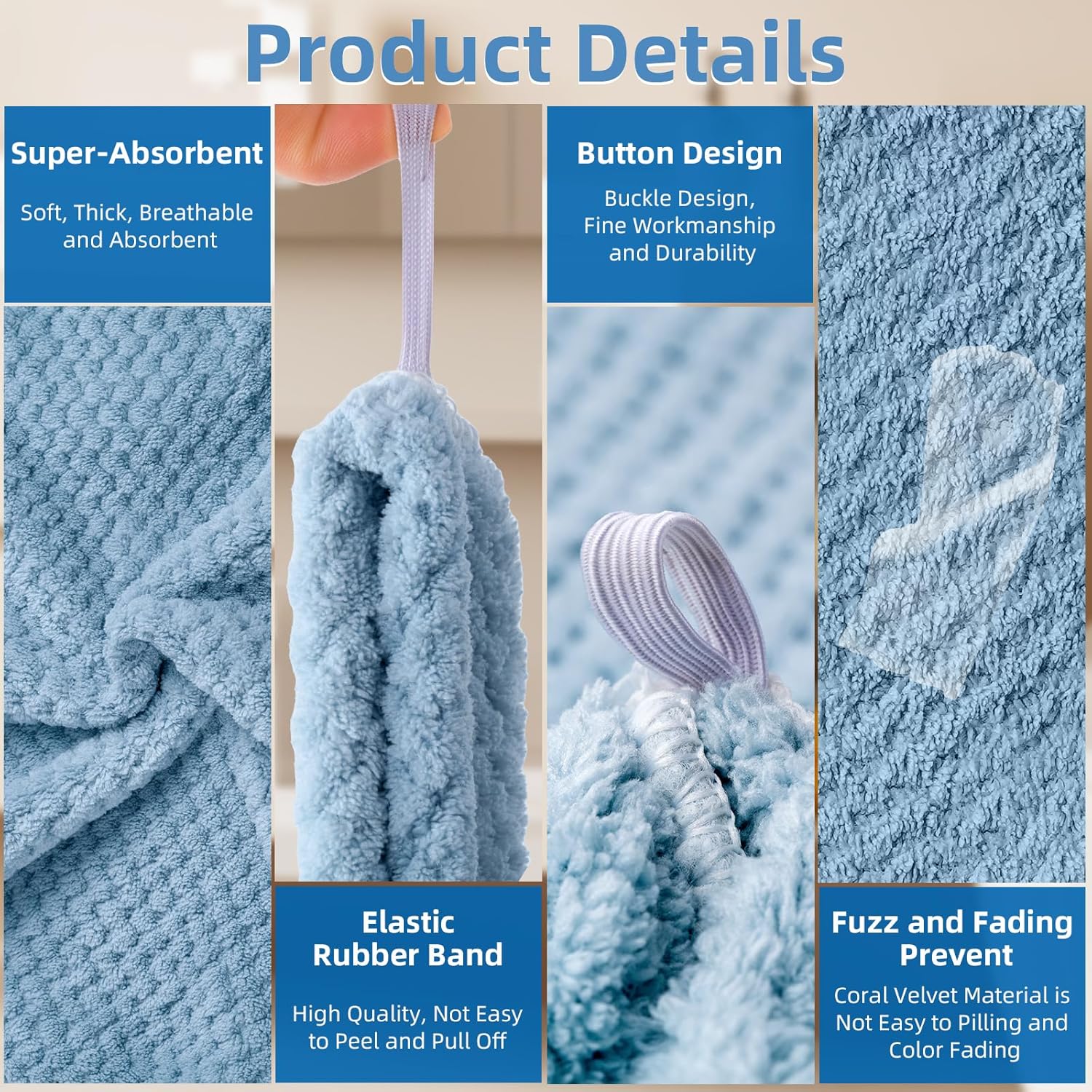 Hair Towel Wrap, 4 Packs 9.8 x 25.6 Inch Towel Turbans for Wet Hair, Dry Hair Towel, Headbands for Curly and Long Hair - Bathroom Must-Have for Ladies