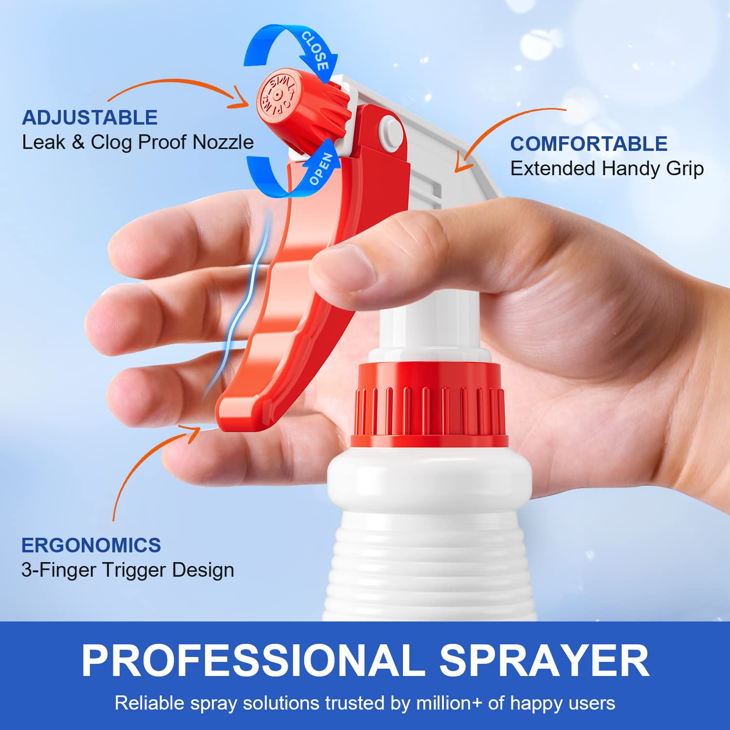 Spray Bottles 4 Pack, 24 Oz Refillable Empty Plastic Water Spraying Bottle for Cleaning Solutions, Hair Spray, Car Detail, Watering Plants, Heavy Duty Mist Stream Sprayer with Measurement