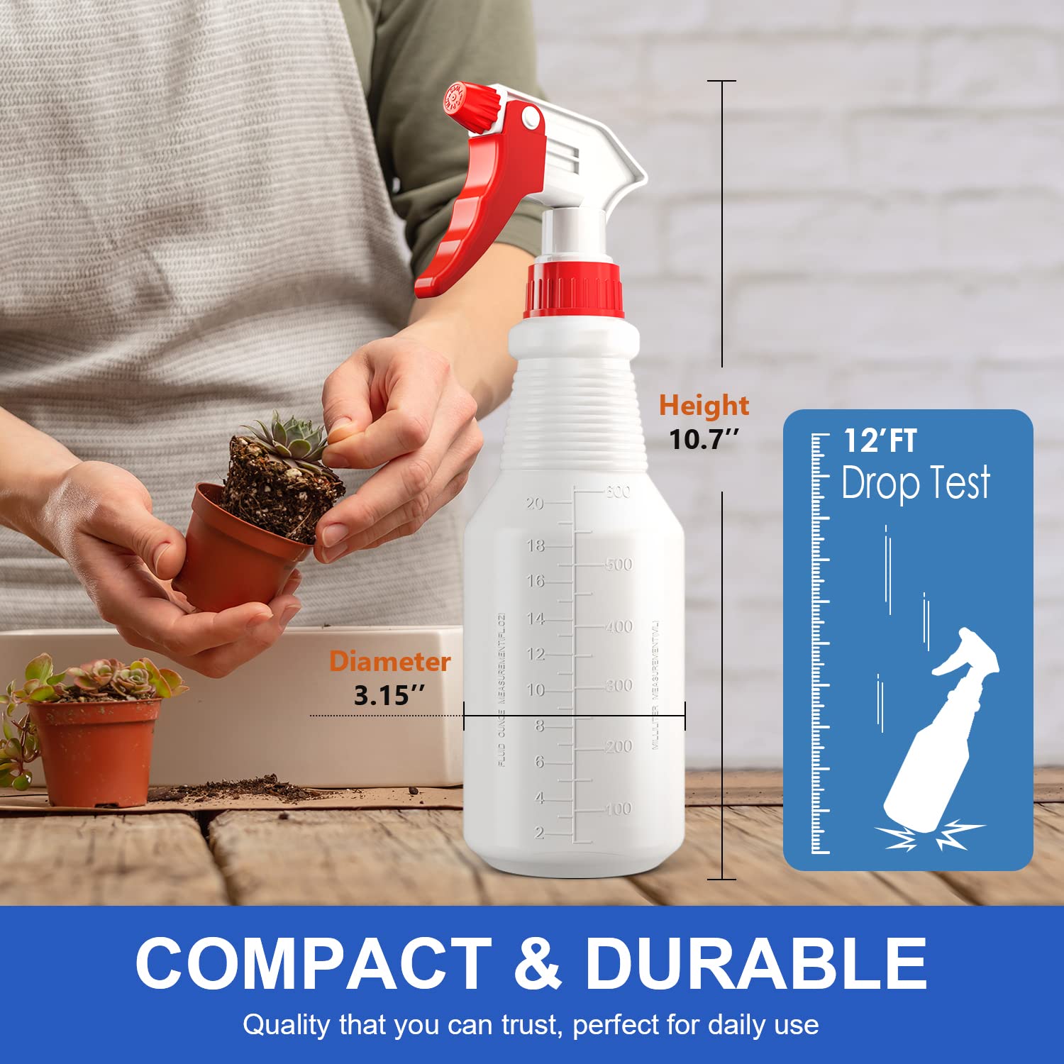 Spray Bottles 4 Pack, 24 Oz Refillable Empty Plastic Water Spraying Bottle for Cleaning Solutions, Hair Spray, Car Detail, Watering Plants, Heavy Duty Mist Stream Sprayer with Measurement