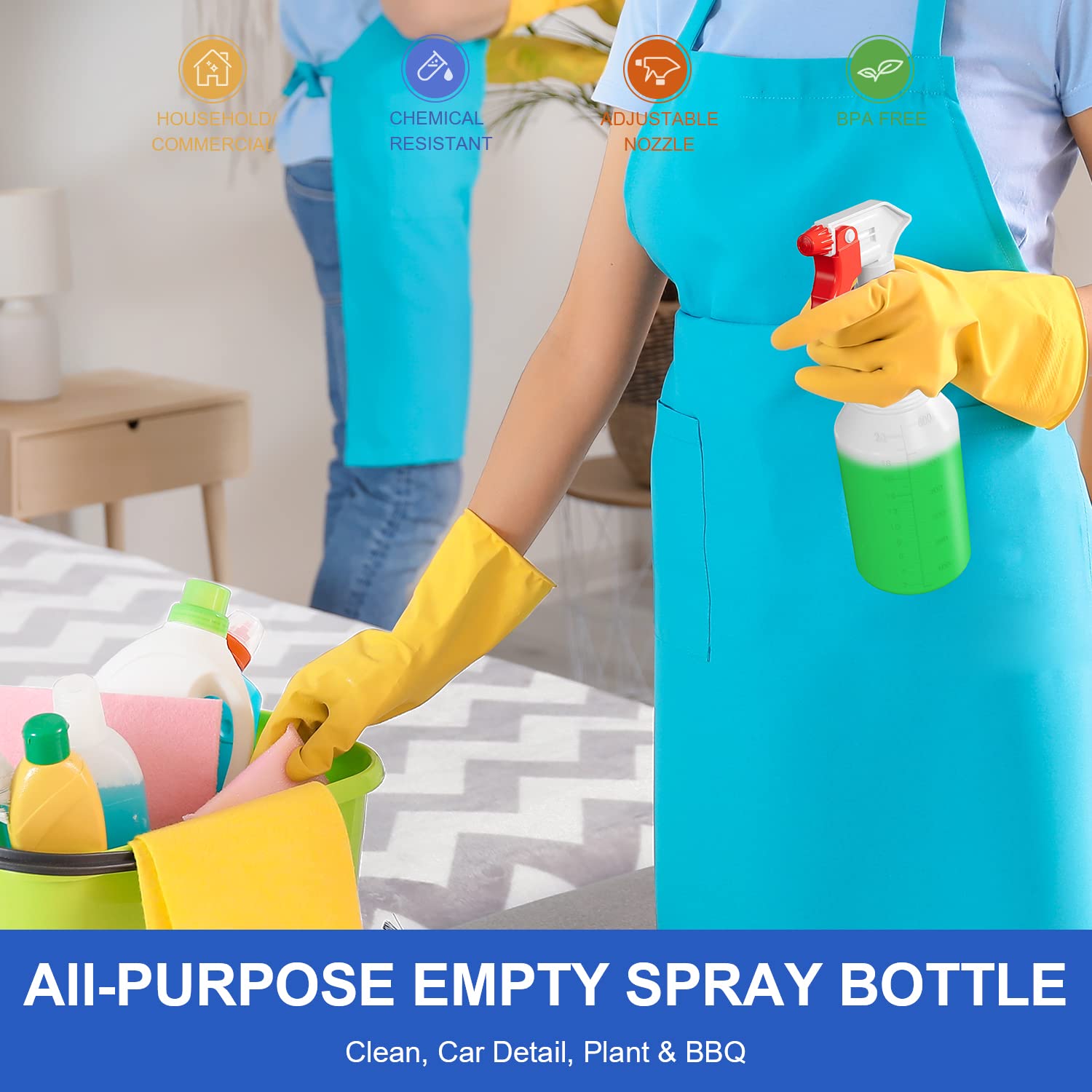 Spray Bottles 4 Pack, 24 Oz Refillable Empty Plastic Water Spraying Bottle for Cleaning Solutions, Hair Spray, Car Detail, Watering Plants, Heavy Duty Mist Stream Sprayer with Measurement