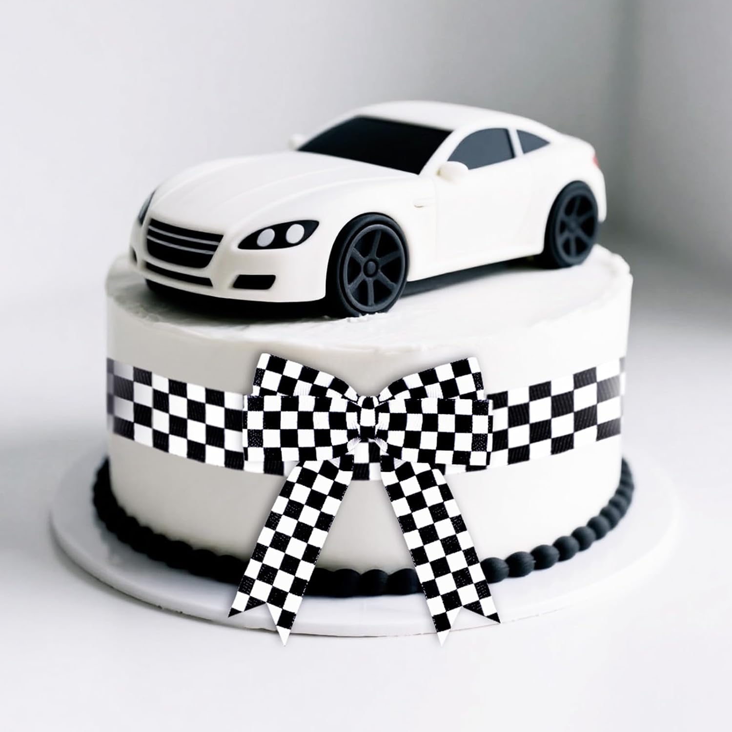 Black and White Checkered Ribbon - Racing Car Theme Black Grosgrain Buffalo Plaid Ribbon for Gift Wrapping, 1 in x 10 Yds White Gingham Ribbons for Crafts, Wreath, and Racing Cakes Decor