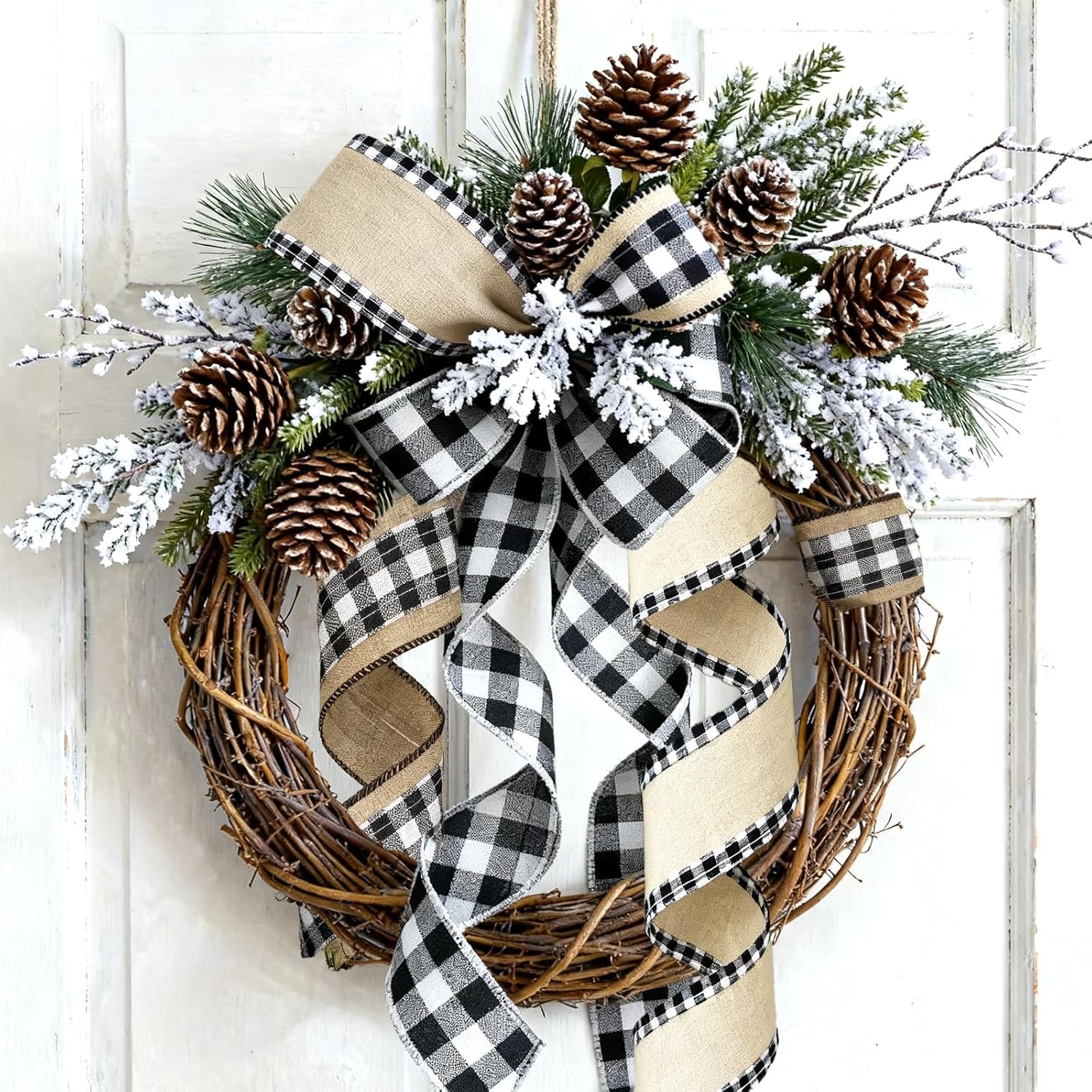 Buffalo Plaid Ribbon Wired – 3 Rolls 2.5'' x 18 Yards, Burlap Black and White Plaid Ribbons for Crafts, Christmas Gift Wrapping, Wreaths and Decoration