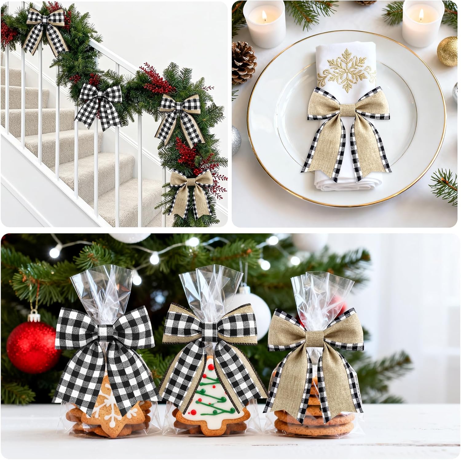 Buffalo Plaid Ribbon Wired – 3 Rolls 2.5'' x 18 Yards, Burlap Black and White Plaid Ribbons for Crafts, Christmas Gift Wrapping, Wreaths and Decoration