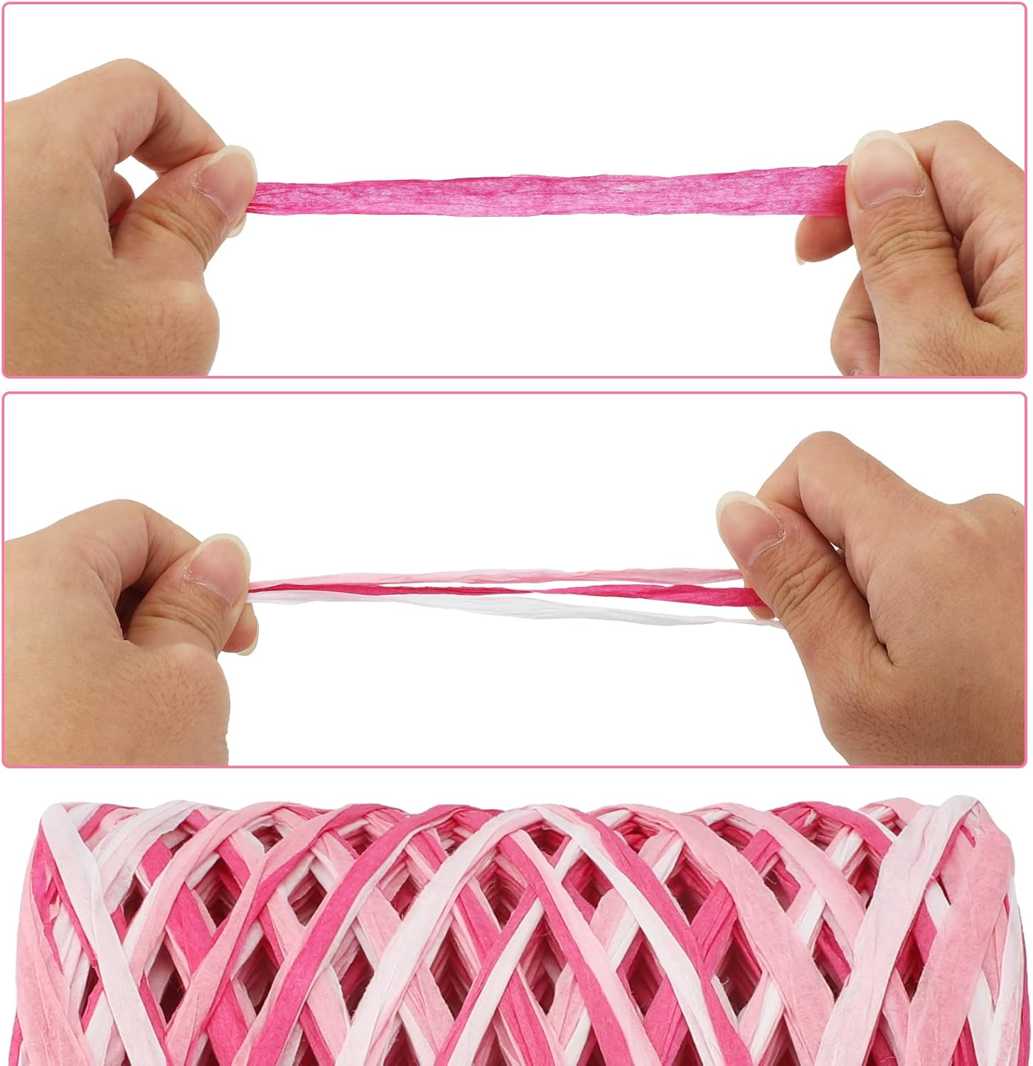 Valentine's Day Raffia Ribbon, 524 Feet Pink Paper Gift Ribbon for Gift Wrapping, Decorating, Crafts, DIY Projects, Festivals, Parties