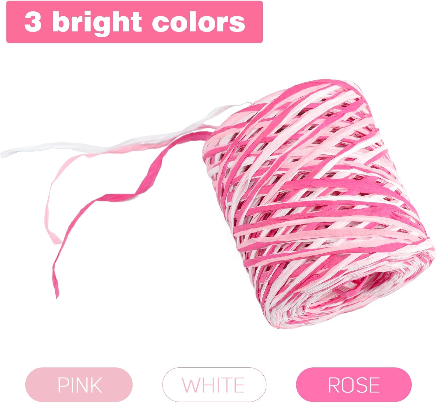 Valentine's Day Raffia Ribbon, 524 Feet Pink Paper Gift Ribbon for Gift Wrapping, Decorating, Crafts, DIY Projects, Festivals, Parties